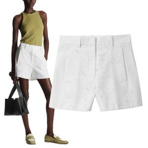 COS Lace Floral Panel Tailored High-Waisted Trouser Shorts (White)